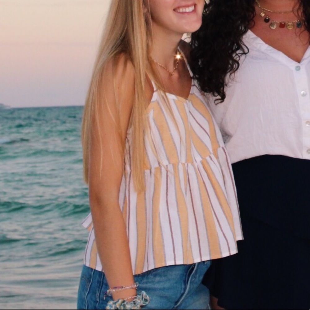 Gold/white striped tank top
